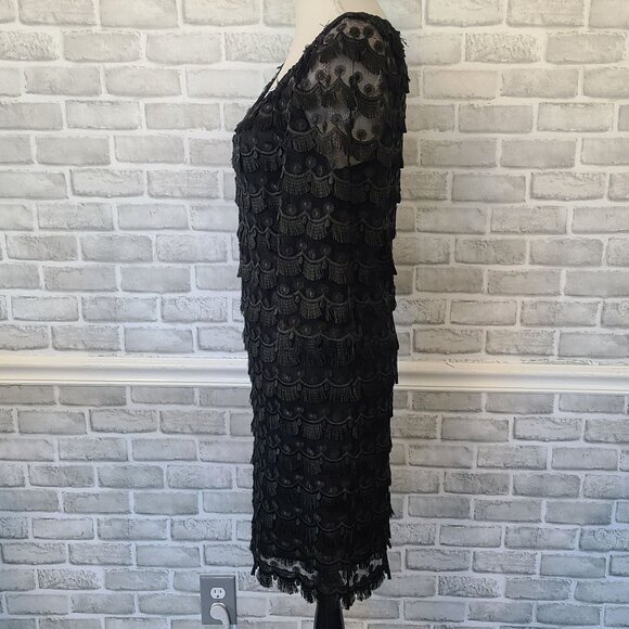 Trina Turk Black Lace Tiered Shift Dress Glam Goth Cocktail Lined Party Whimsey - Picture 4 of 9